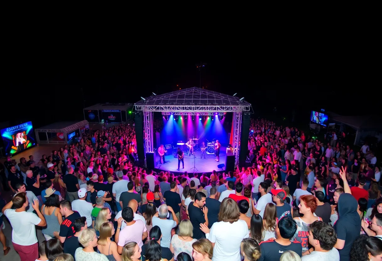 Crowd at Forrest Frank's concert with an in-the-round stage setup