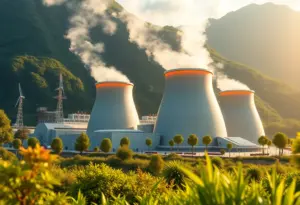 Futuristic fusion power plant showcasing clean energy technology