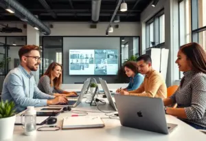 Diverse group of professionals working together in a remote setting