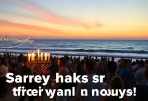 Community members celebrating Hanukkah at Bondi Beach