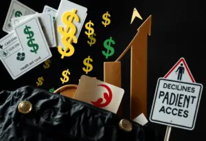 Illustration depicting rising healthcare costs with related symbols.