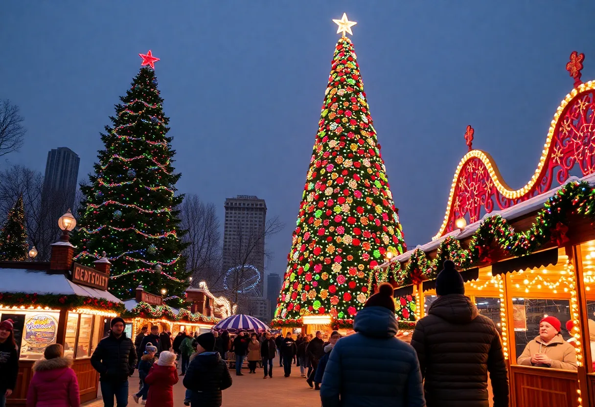 Families enjoying the large holiday celebration at Six Flags Fiesta Texas