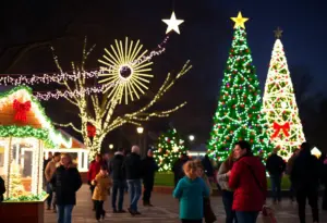 Families enjoying holiday events in Austin TX with festive lights