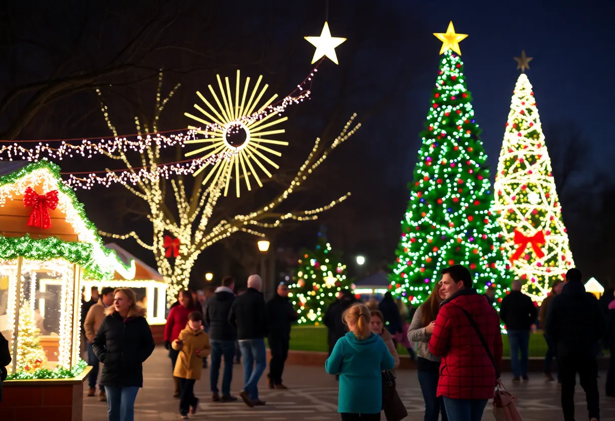 Families enjoying holiday events in Austin TX with festive lights
