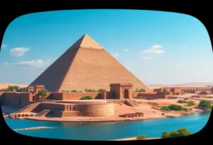 Virtual reality experience of ancient Egypt with pyramid and Nile River