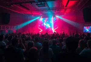 K-Nein performing live with dynamic visuals at Robert's Westside in Austin.