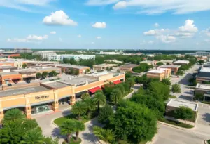Aerial view of the Kingwood Place mixed-use development in Houston, Texas.