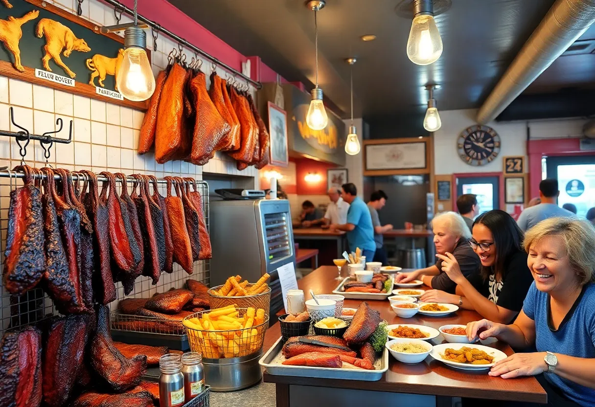 Customers enjoying barbecue at LeRoy and Lewis in Austin, Texas