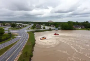 Rapidly rising floodwaters in Llano, Texas