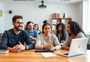 Students participating in an online law class