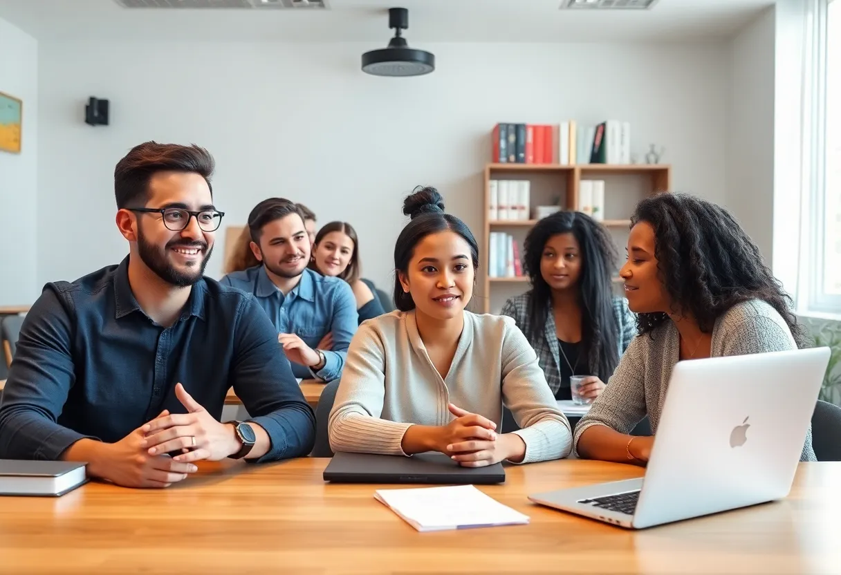 Students participating in an online law class