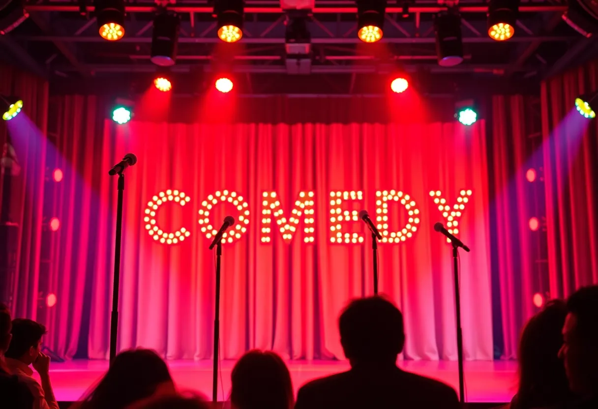 Stage setup for a stand-up comedy show