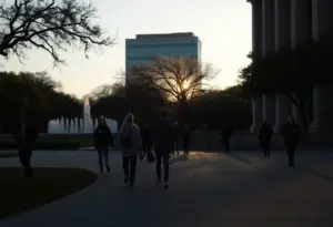 Memorial scene in Austin following the death of a university student