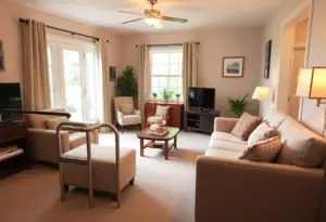 Living room featuring mobility aids for accessibility
