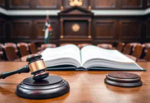 Courtroom symbolizing legal challenges.