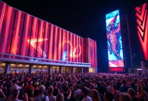 Exterior view of the Moody Center, a modern concert venue in Austin, Texas.