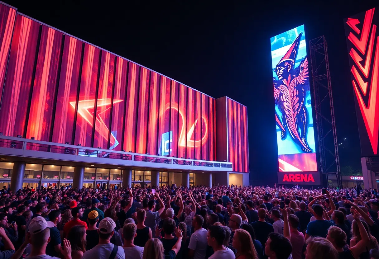 Exterior view of the Moody Center, a modern concert venue in Austin, Texas.