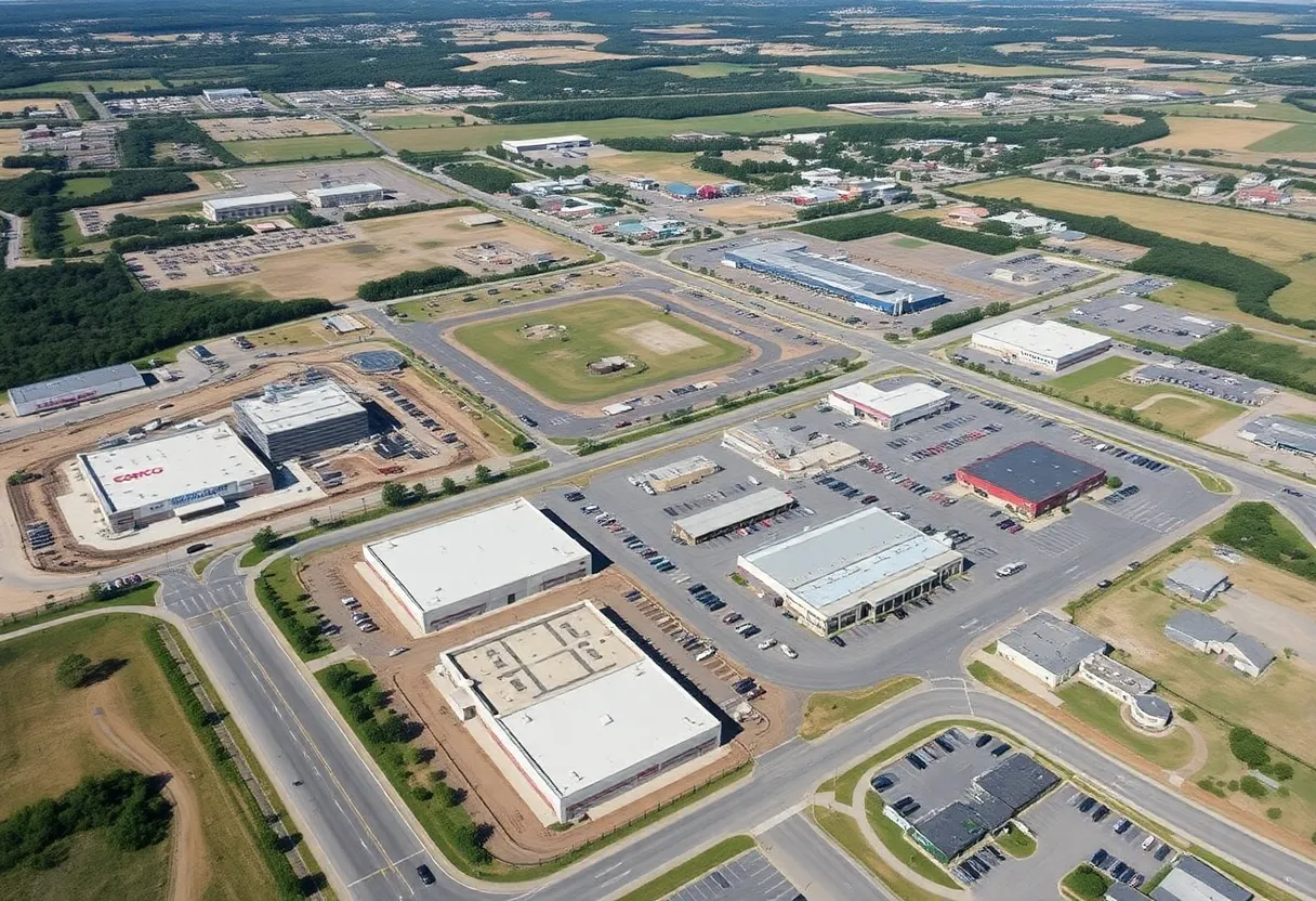 Construction of retail and dining establishments in New Braunfels, Texas