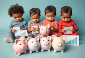 Conceptual image of newborns with piggy banks in Texas