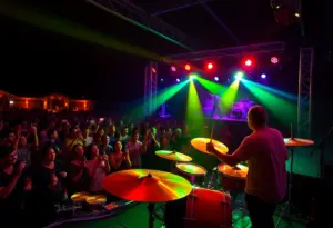 Drummer performing at a live music event