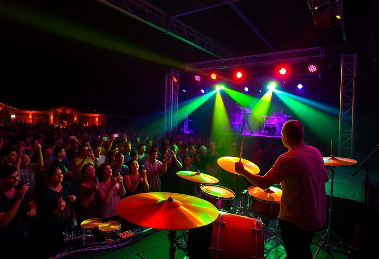 Drummer performing at a live music event