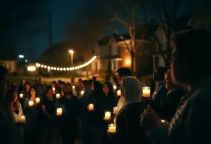 Residents holding candles at a vigil in Pflugerville