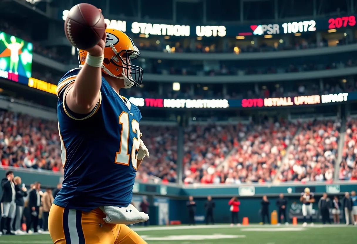 Rookie quarterback throwing a pass during NFL game