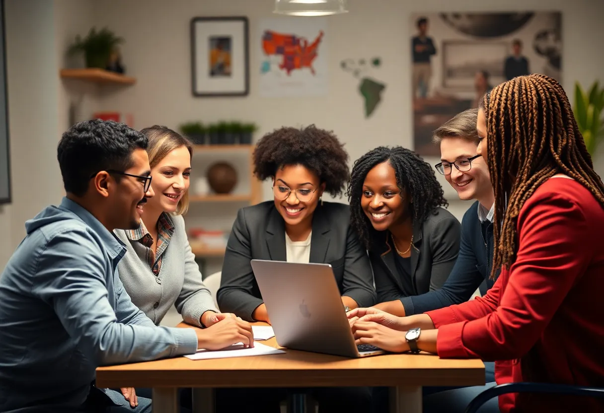 Diverse remote team collaborating online