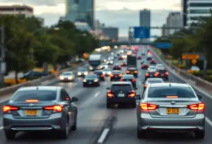 Highway scene in Austin, Texas depicting aggressive driving behavior.