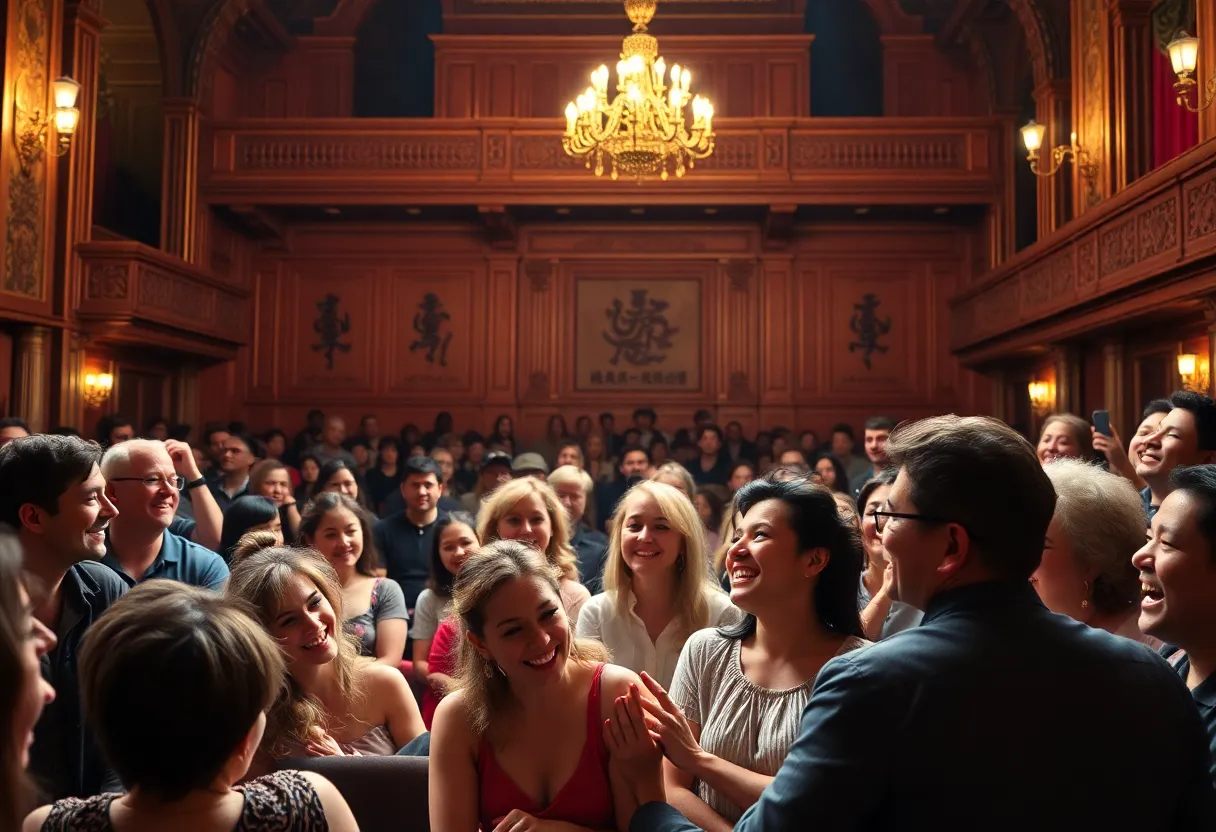 Audience enjoying a comedy show in a vintage theater setting