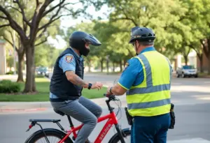 Police officer addressing a rider on an illegal e-bike in Round Rock, Texas.