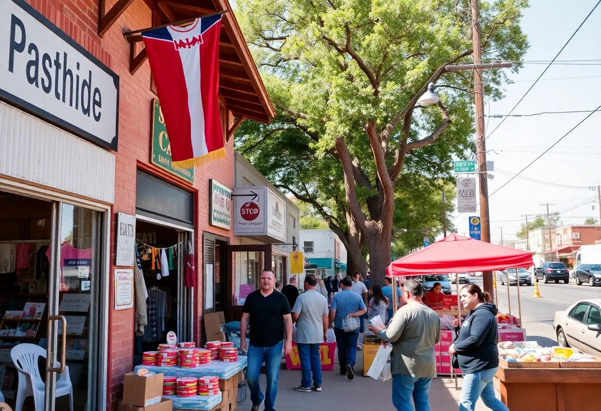 A lively market scene representing economic development efforts in San Antonio's Eastside.
