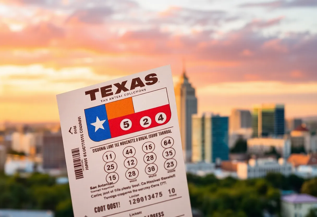 Texas Lottery ticket with San Antonio skyline