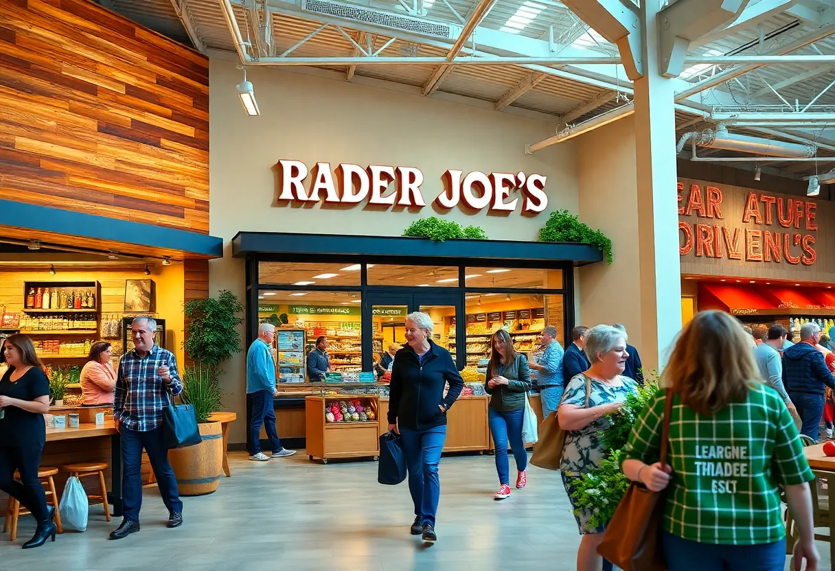 Retail expansion scene in San Antonio showcasing new stores and happy shoppers.