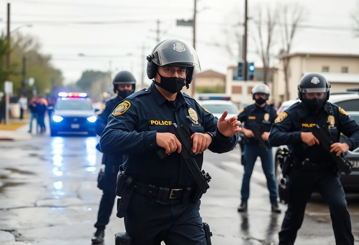 Law enforcement officers at the scene of a shootout in San Antonio