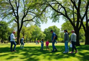 Community volunteers searching for a missing child in a park.