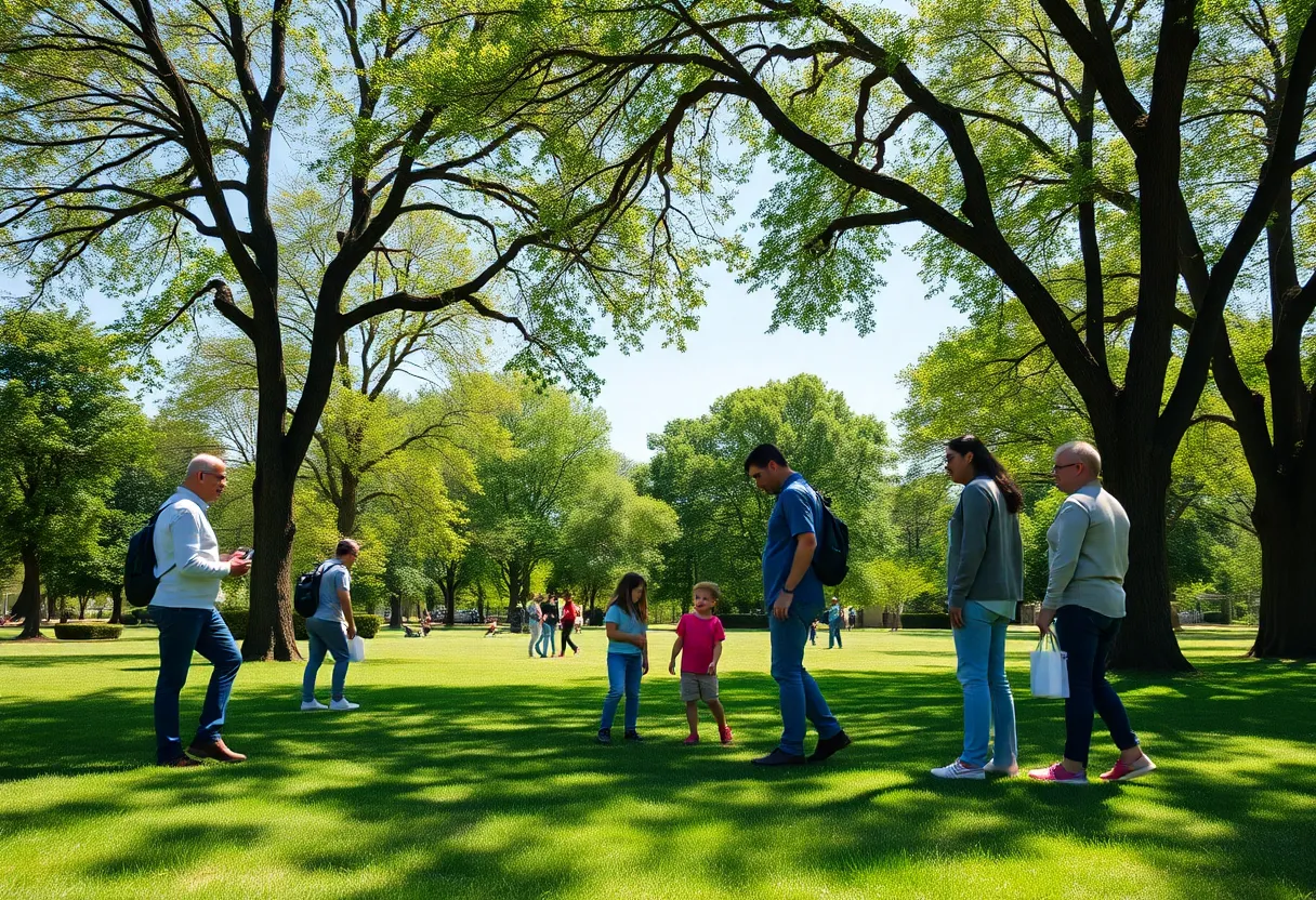Community volunteers searching for a missing child in a park.