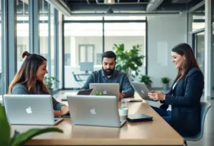 Self-employed individuals working in an office environment