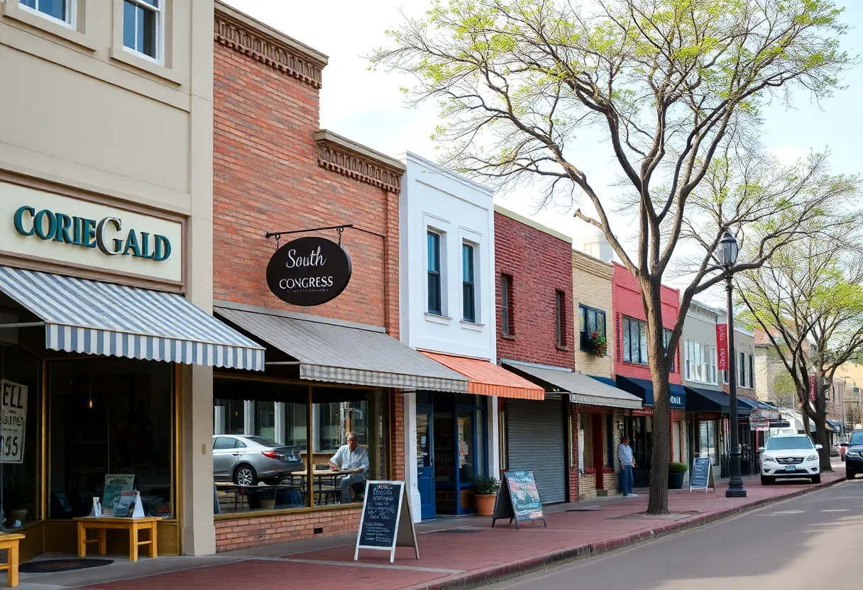 Street view of South Congress Avenue showcasing local businesses and closed shops