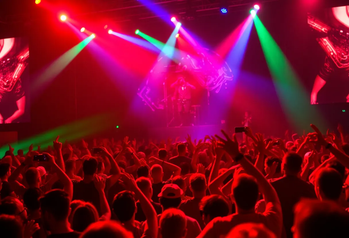 A concert crowd enjoying a live music performance at the Moody Center.