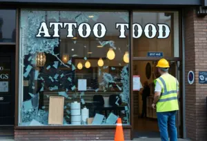Damage at Studio Ink tattoo shop with repairs underway
