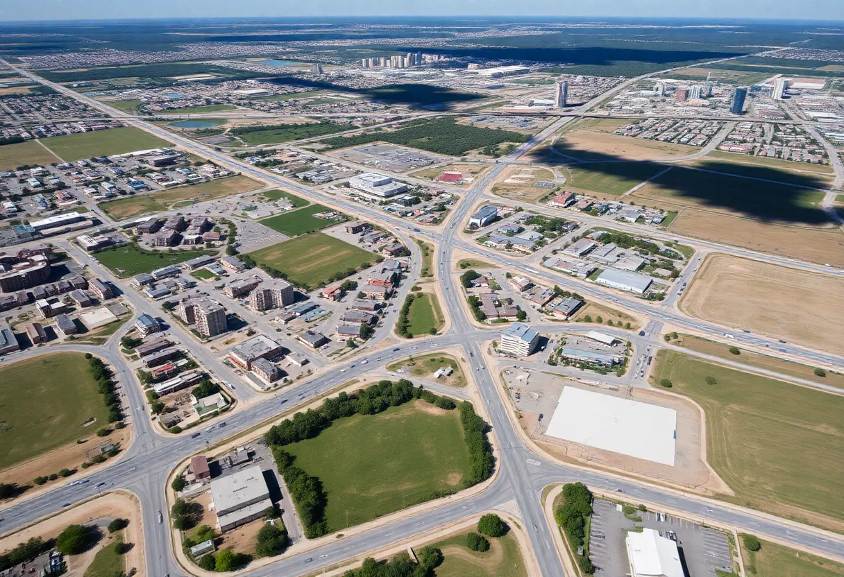 Aerial view of Sulphur Springs, Texas highlighting urban land use.