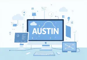 Illustration of cloud technology driving system infrastructure software market growth in Austin.