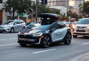 Tesla robotaxi vehicle testing in Austin's urban setting