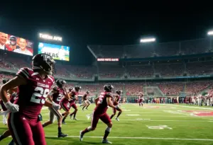 Texas A&M players on the field during a playoff football game