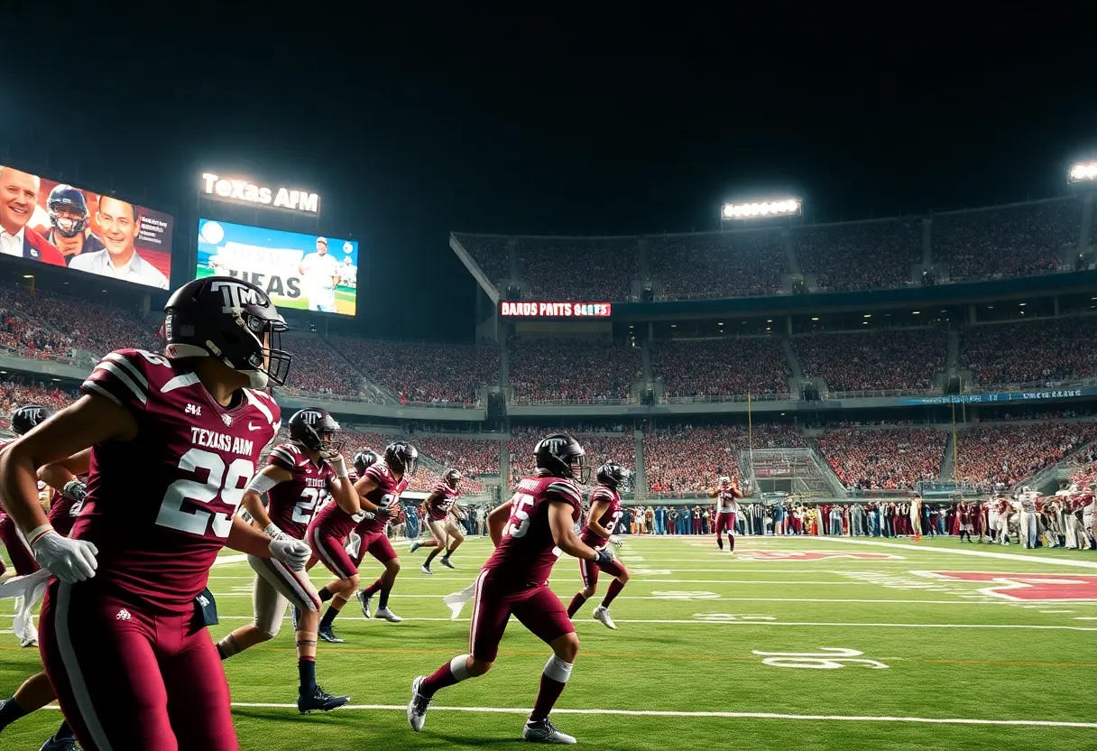 Texas A&M players on the field during a playoff football game