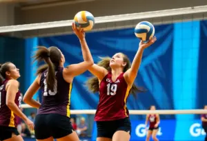 Texas A&M women's volleyball players on the court