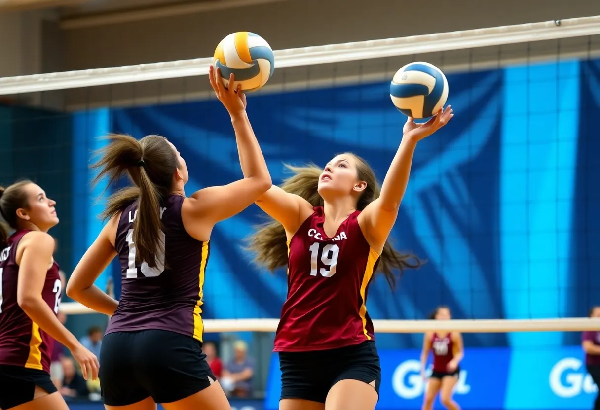 Texas A&M women's volleyball players on the court
