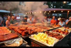 Delicious barbecue dishes served outdoors in Texas