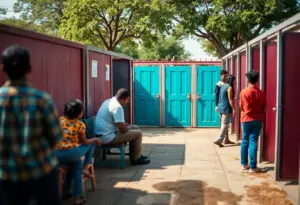 A symbolic illustration depicting the controversy surrounding restroom access legislation in Texas.